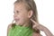 Cute little girl pointing her ear in body parts learning school chart serie