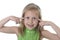 Cute little girl pointing her eyes in body parts learning school chart serie