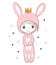 Cute little girl in a rabbit costume. Easter bunny. Little princess in a carnival costume. Doodle vector illustration isolated on
