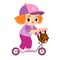 Cute little girl on a scooter. Cartoon vector illustration