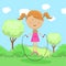 Cute little girl skipping rope in park