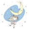 Cute little girl swinging on a swing on the moon. Vector