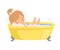 Cute Little Girl Taking Bath in Bathtub Full of Foam, Adorable Kid in Bathroom, Daily Hygiene Vector Illustration