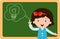 Cute little girl thinking idea and chalkboard,Cute kid imagine in classroom with space for your text, children girl education