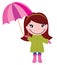 Cute little girl with Umrella in rain