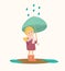 Cute little girl under umbrella. Illustration of autumn time