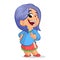 Cute little girl with violet hair smiling; vector cartoon style character