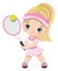 Cute Little Girl Wearing Pink and White Sport Outfit Playing Tennis. Vector Little Tennis Player