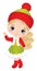 Cute Little Girl Wearing Winter Dress and Knitted Hat. Vector Christmas Cute Girl