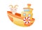 Cute little goat sailing on yellow ship. Cartoon character for childrens book, album, baby shower, greeting card, party invitation