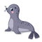 Cute little gray seal sits on a white background. Vector illustration in cartoon style