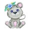 Cute little grey lion with flower wreath