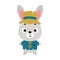 Cute little Halloween rabbit in a scarecrow costume. Cartoon animal character for kids t-shirts, nursery decoration