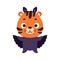 Cute little Halloween tiger in a bat costume. Cartoon animal character for kids t-shirts, nursery decoration, baby shower,