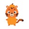 Cute little Halloween tiger in a pumpkin costume. Cartoon animal character for kids t-shirts, nursery decoration, baby shower,