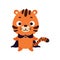 Cute little Halloween tiger in a vampire costume. Cartoon animal character for kids t-shirts, nursery decoration, baby shower,