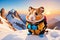 A cute little hamster ready for his holidays in the mountains - White week