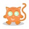 A cute little happy brown kawaii kitten with its tail up is standing on its paws and smiling. Vector flat cat icon