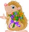 Cute little Hedgehog giving a bouquet