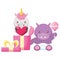 cute little hippo and unicorn with love gift