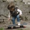 Cute little hipster girl with skateboard