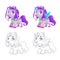 Cute little horse and unicorn icons, colorful and outline versions.