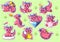 Cute Little Kawaii Dinosaurs Stickers Smiling.