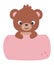 Cute Little Kawaii Style Baby Bear Holding a Banner Pastel Color Flat Vector Illustration Isolated on White