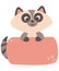 Cute Little Kawaii Style Baby Raccoon Holding Banner Flat Illustration Pastel Colors Isolated on White