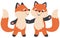 Cute Little Kawaii Style Foxes Couple Holding Hands Valentines Day Flat Vector Illustration Isolated on White