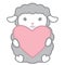 Cute Little Kawaii Style Gray Baby Sheep Holding Heart Shaped Banner Vector Illustration Isolated on White