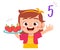 cute little kid study math number count apple