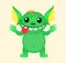 Cute little Kids Monster Vector mascot Template. Halloween green gremlin or troll. Design for print, party decoration, t-shirt,