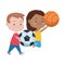 Cute little kids playing soccer and basketball characters