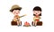 Cute little kids sitting on a log and playing guitar and bongo drums by campfire, boy scout or girl scout honor uniform