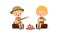 Cute little kids sitting on a log and playing guitar and bongo drums by campfire, boy scout or girl scout honor uniform
