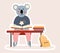 Cute little Koala bear student working at a desk