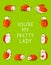 Cute little ladybugs on green background - cartoon vertical frame for funny design