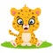 Cute little leopard cartoon sitting in the grass