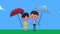 cute little lovers couple with umbrellas characters