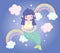 Cute little mermaid bright rainbows clouds pretty cartoon