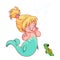 Cute little mermaid with funny turtle.