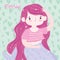 Cute little mermaid pink hair hearts decoration background cartoon