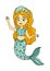 Cute little mermaid on a white background. Coloring book in color, vector image. All elements are editable. A cute girl greets and