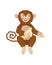 A cute little monkey eats a peeled ripe banana. A monkey squatting with its tail twisted into a spiral. Vector