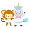 cute little monkey and unicorn characters