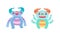 Cute Little Monsters Set, Funny Colorful Horned Monsters Cartoon Vector Illustration