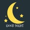 Cute little Moon on the night sky. Good night. vector illustration