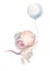 Cute little mouse flies in a balloon. Cartoon 2020 illustrations
