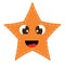 A cute little orange-colored cartoon sea star laughing vector or color illustration